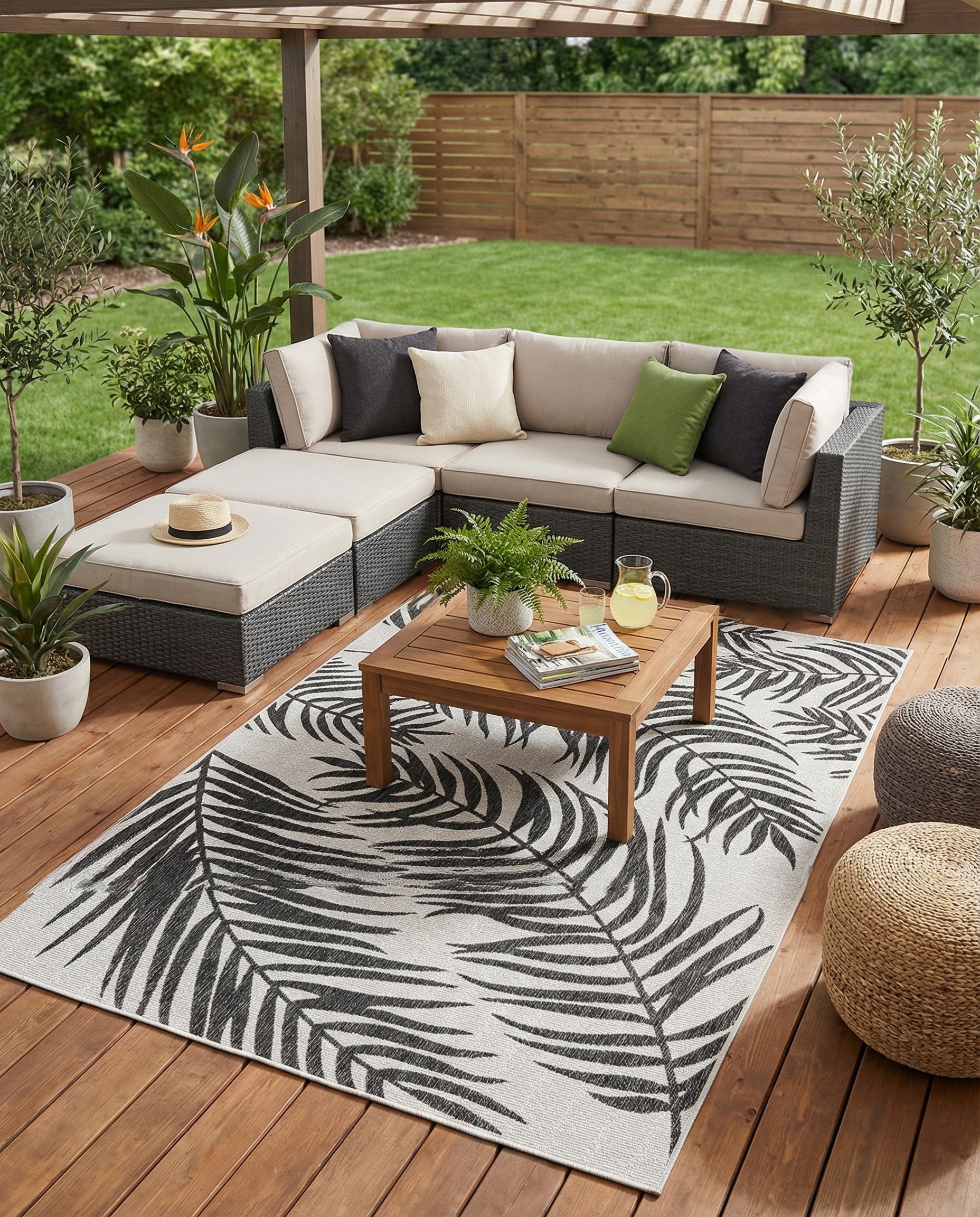  6' x 9'  Washable Botanical Indoor / Outdoor Rug