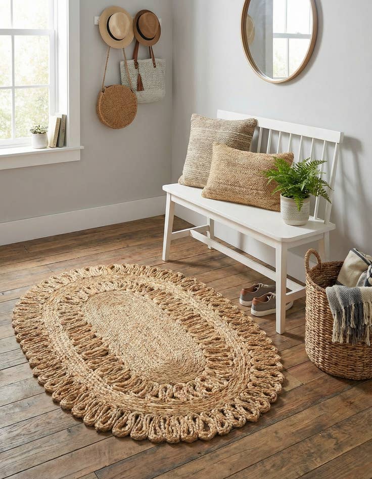 Detail image of 2' x 3' 1  Hand Braided Jute Oval Rug