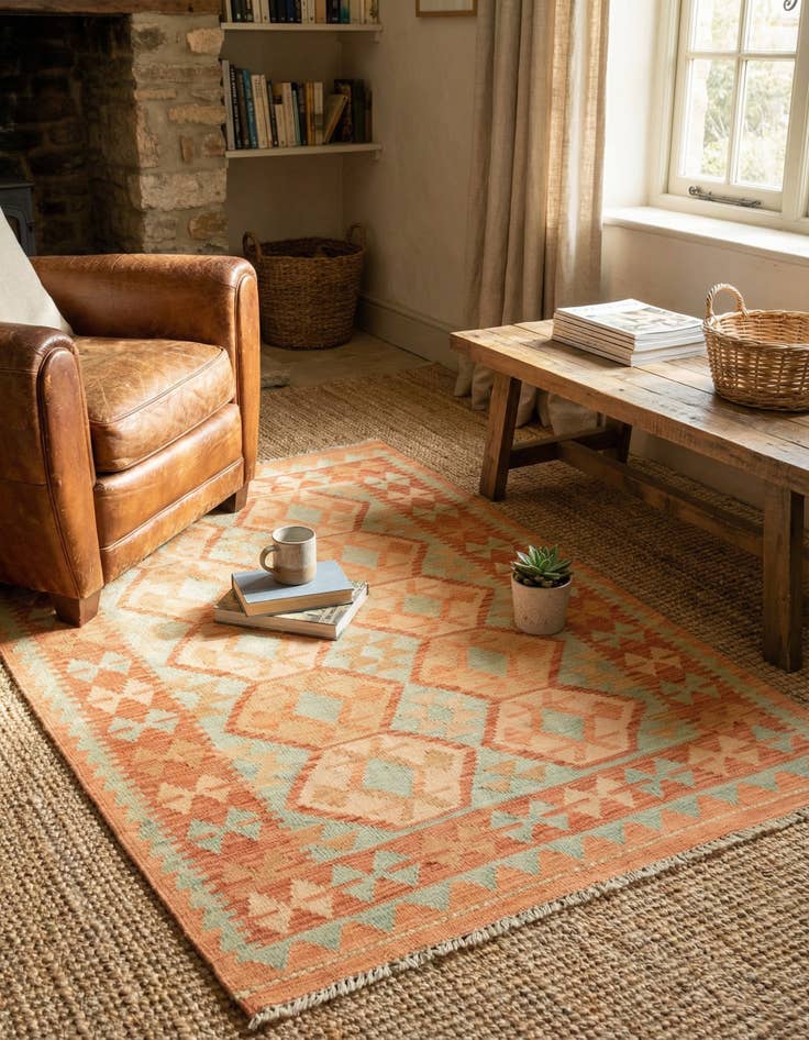 Detail image of  3' 4 x 5'  Hand Woven Kilim Waziri Wool Rug