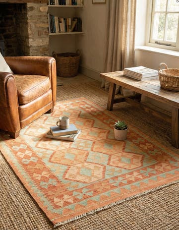 3' 4 x 5' Hand Woven Kilim Waziri Wool Rug