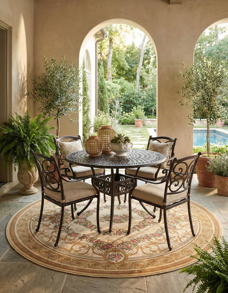 Detail image of 10' x 10'  Washable Traditional Indoor / Outdoor Round Rug