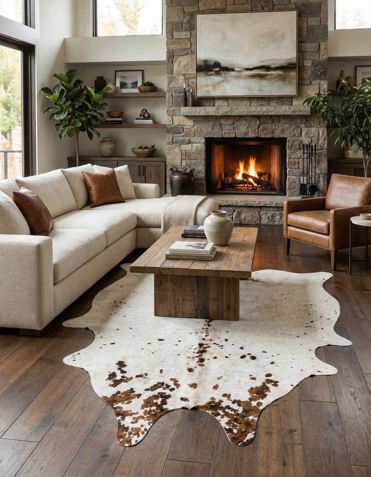 Detail image of 5' 1 x 6' 2 Cowhide Leather Square Rug