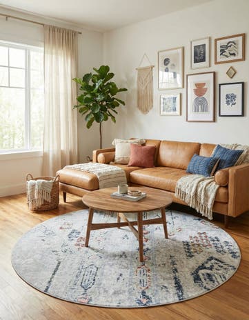 Ivory Gray Kamala Washable Round Rug