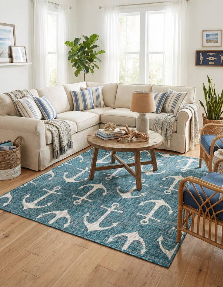 Detail image of 5' 3 x 5' 3  Washable Coastal Indoor / Outdoor Square Rug