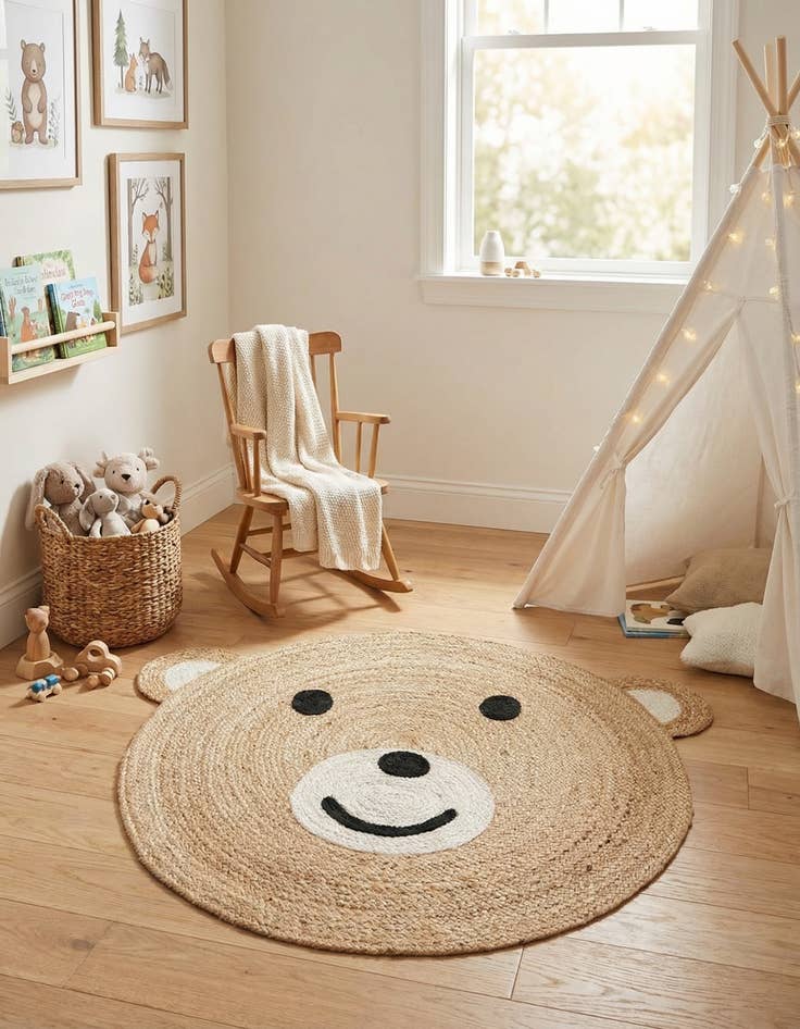 Detail image of 3' 1 x 3' 1  Hand Braided Kids Braided Jute Round Rug
