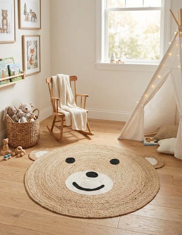 3' 1 x 3' 1 Hand Braided Kids Braided Jute Round Rug