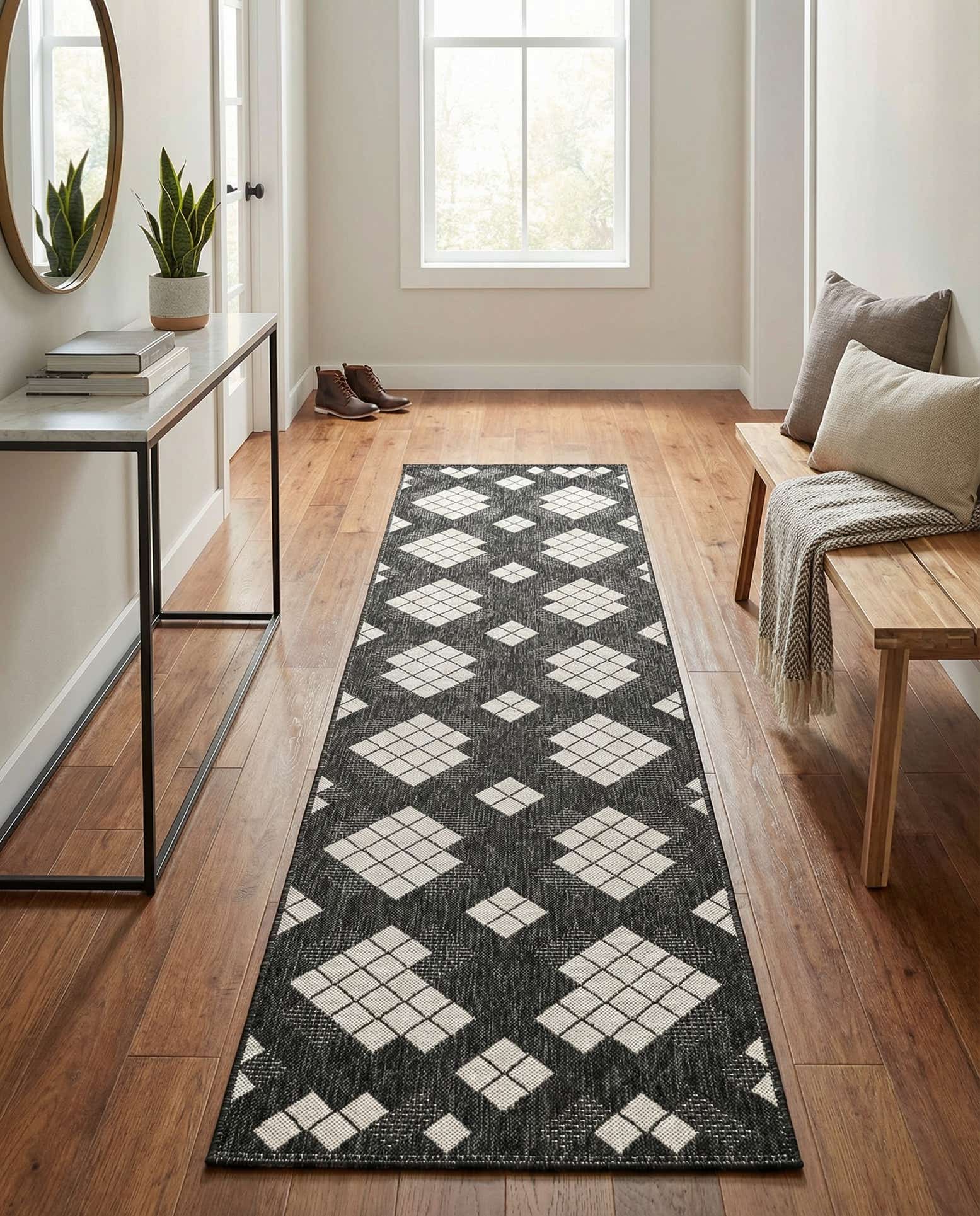 2' 7 x 12' Easy-Clean Modern Indoor / Outdoor Runner Rug
