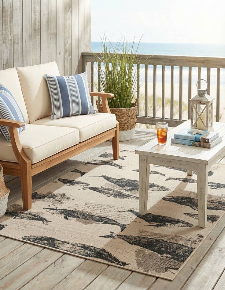 Detail image of 4' x 6'  Washable Coastal Indoor / Outdoor Rug