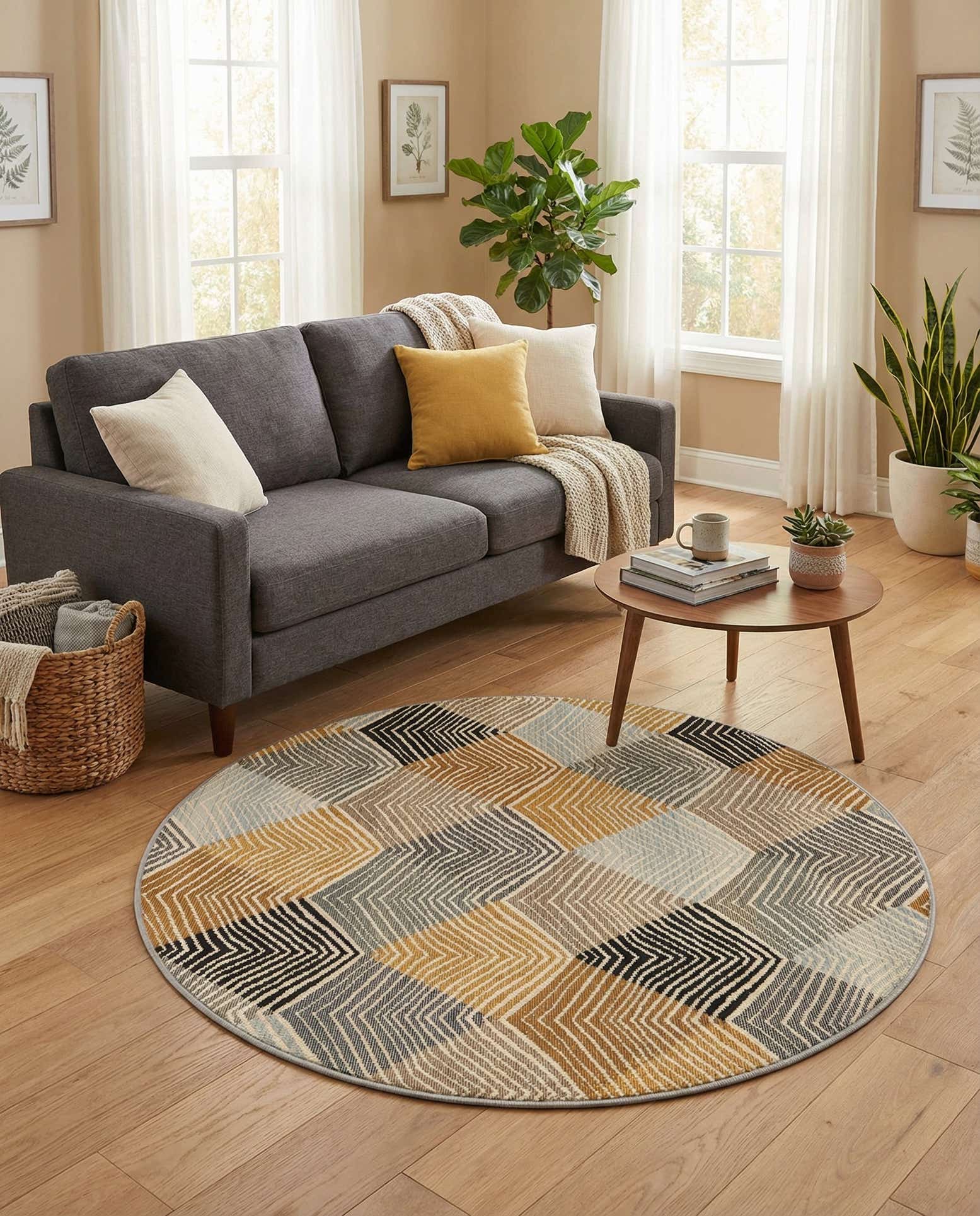 4' x 4' Easy-Clean Modern Indoor / Outdoor Round Rug