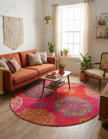 Rust Red Azalea Round Rug
