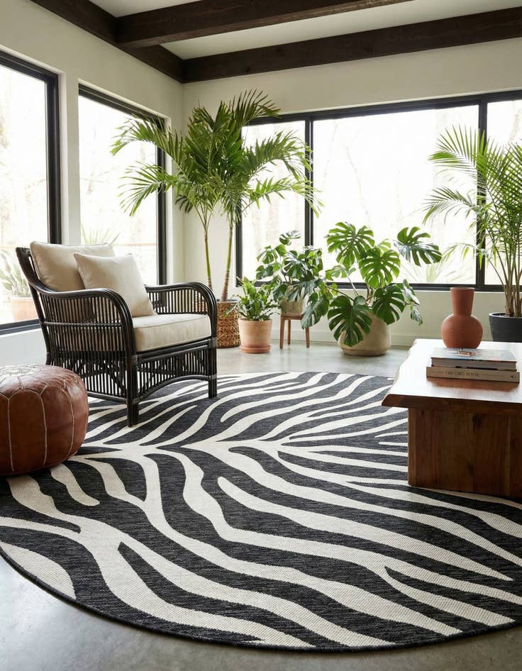 Detail image of 10' x 10'  Washable Safari Indoor / Outdoor Round Rug