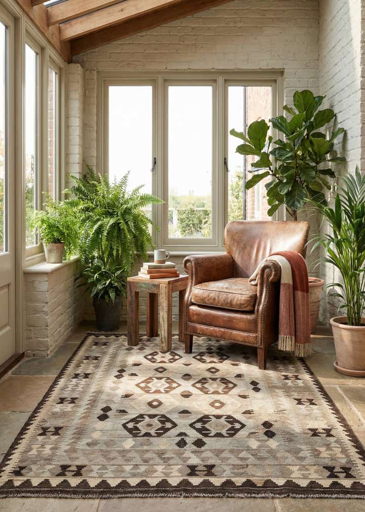 4' 4 x 6' 1 Hand Woven Kilim Maymana Wool Rug