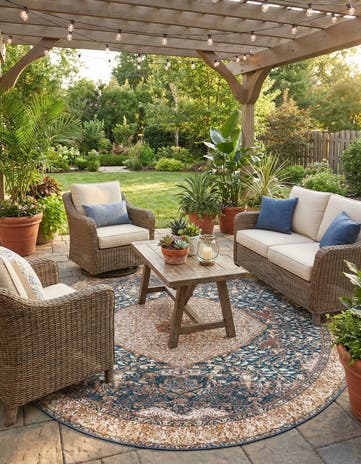10' x 10' Easy-Clean Traditional Indoor / Outdoor Round Rug