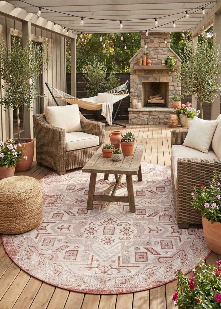 7' 10 x 10' Easy-Clean Aztec Indoor / Outdoor Oval Rug