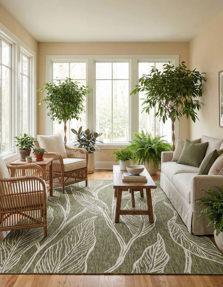 Detail image of 7' 10 x 11'  Washable Botanical Indoor / Outdoor Rug