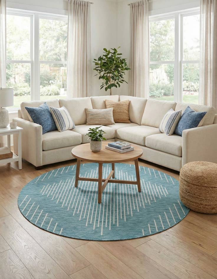 Detail image of  6' x 6'  Washable Modern Indoor / Outdoor Round Rug
