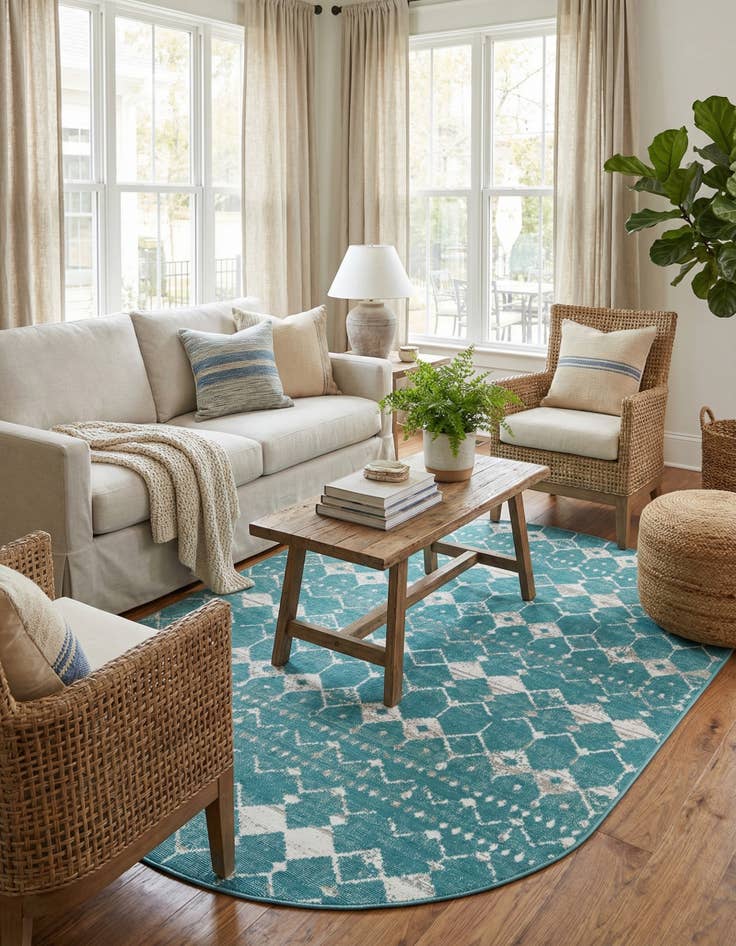 Detail image of  5' 3 x 8'  Washable Lattice Indoor / Outdoor Oval Rug