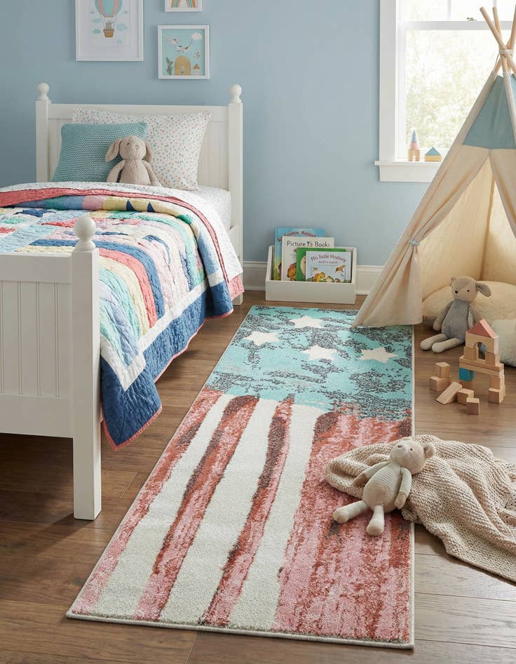 Detail image of 2' 2 x 6' 1 American Flag Whimsy Kids Runner Rug