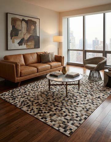 5' 2 x 8' 3 Cowhide Leather Rug