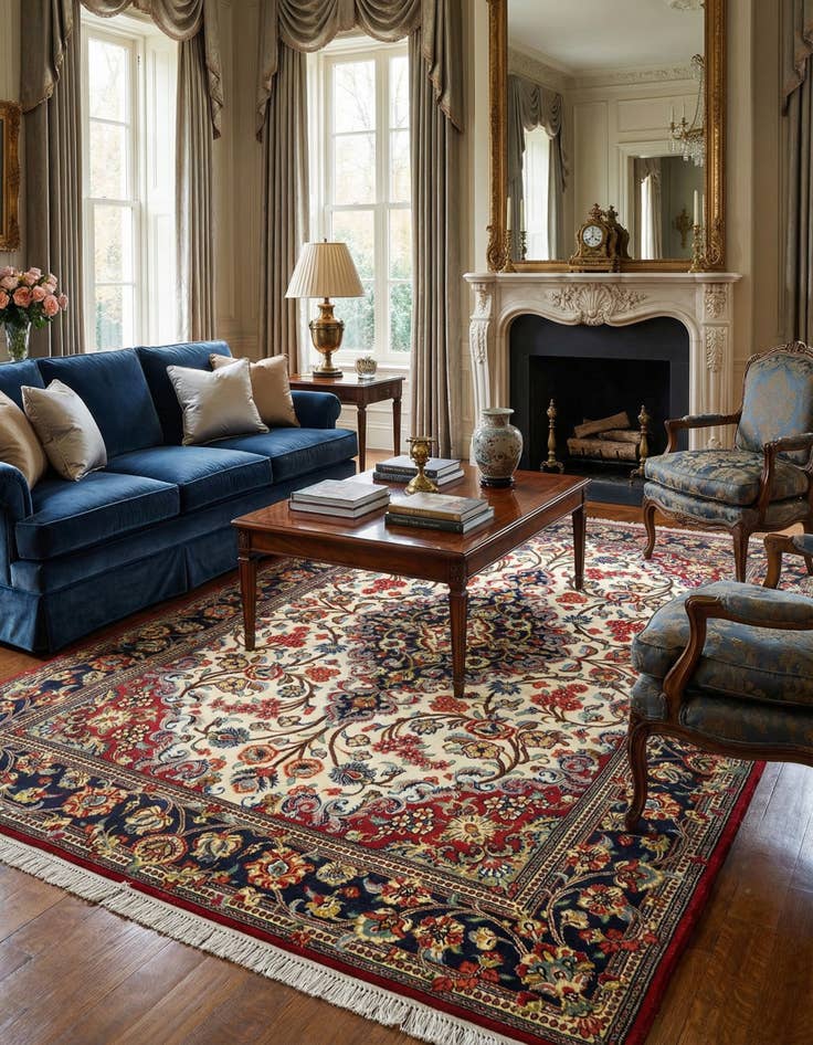 Detail image of 4' 9 x 7' Qom Rug