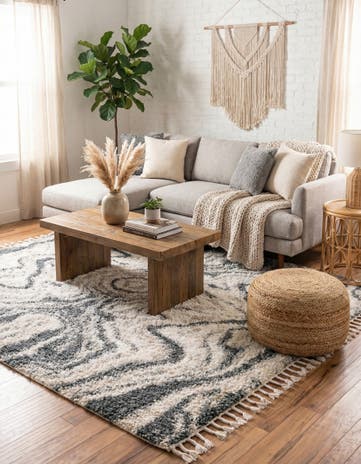 Blue Athena Shag Square Rug
