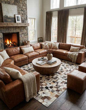 8' x 9' 10 Cowhide Leather Rug