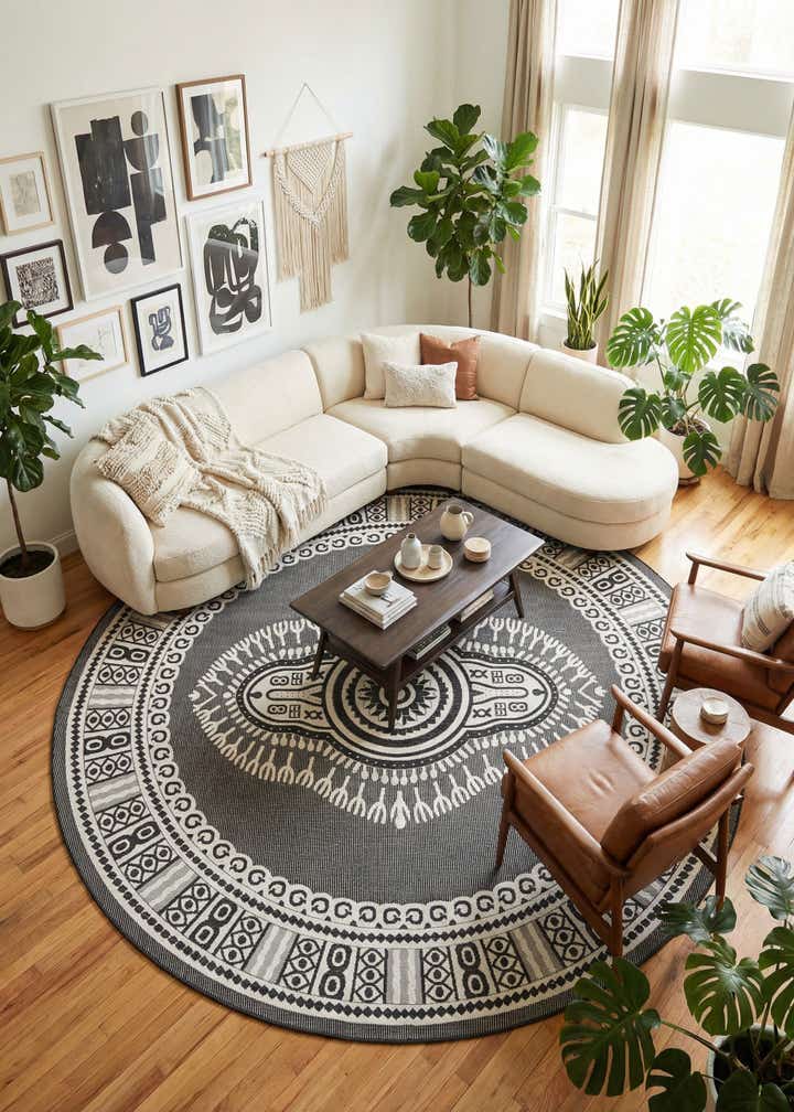 13' x 13' Easy-Clean Traditional Indoor / Outdoor Round Rug