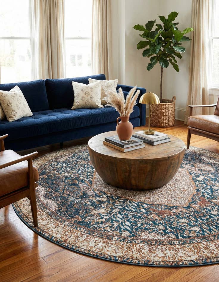 Detail image of  10' x 10'  Washable Traditional Indoor / Outdoor Round Rug