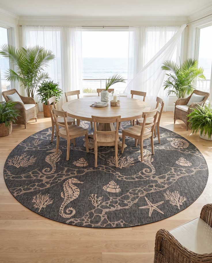 Detail image of 12' x 12' Easy-Clean Coastal Indoor / Outdoor Round Rug