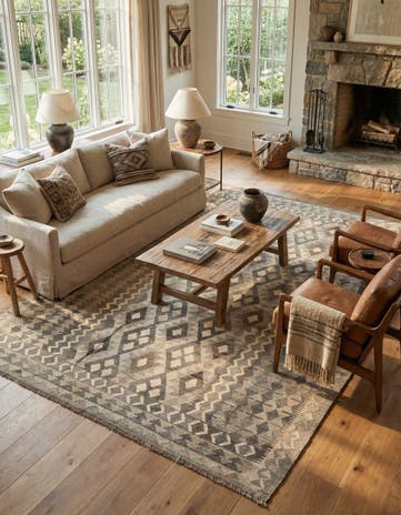 6' 10 x 9' 7 Hand Woven Kilim Maymana Wool Rug