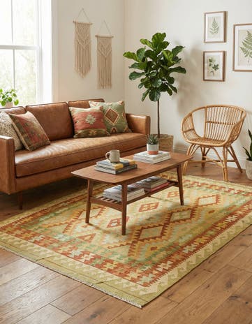 5' x 6' 6 Hand Woven Kilim Waziri Wool Rug
