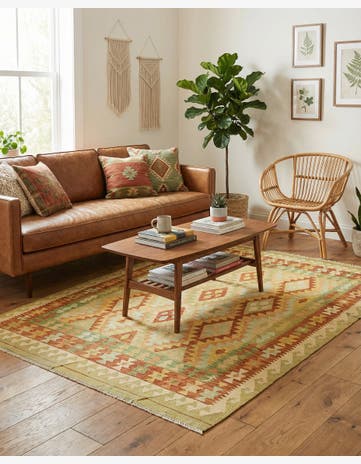 5' x 6' 6 Hand Woven Kilim Waziri Wool Rug