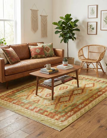5' x 6' 6 Hand Woven Kilim Waziri Wool Rug
