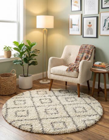 Ivory Lattice Shag Round Rug