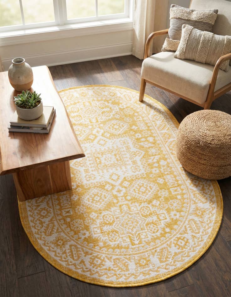 Detail image of 3' x 5' 3 Easy-Clean Aztec Indoor / Outdoor Oval Rug