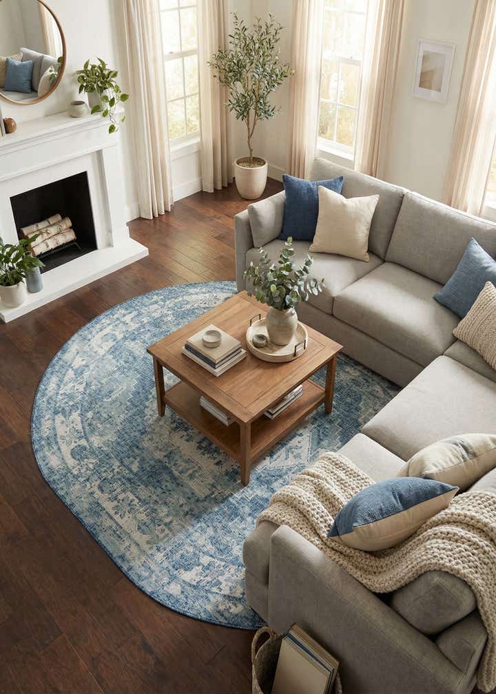 7' 10 x 10' Easy-Clean Traditional Indoor / Outdoor Oval Rug