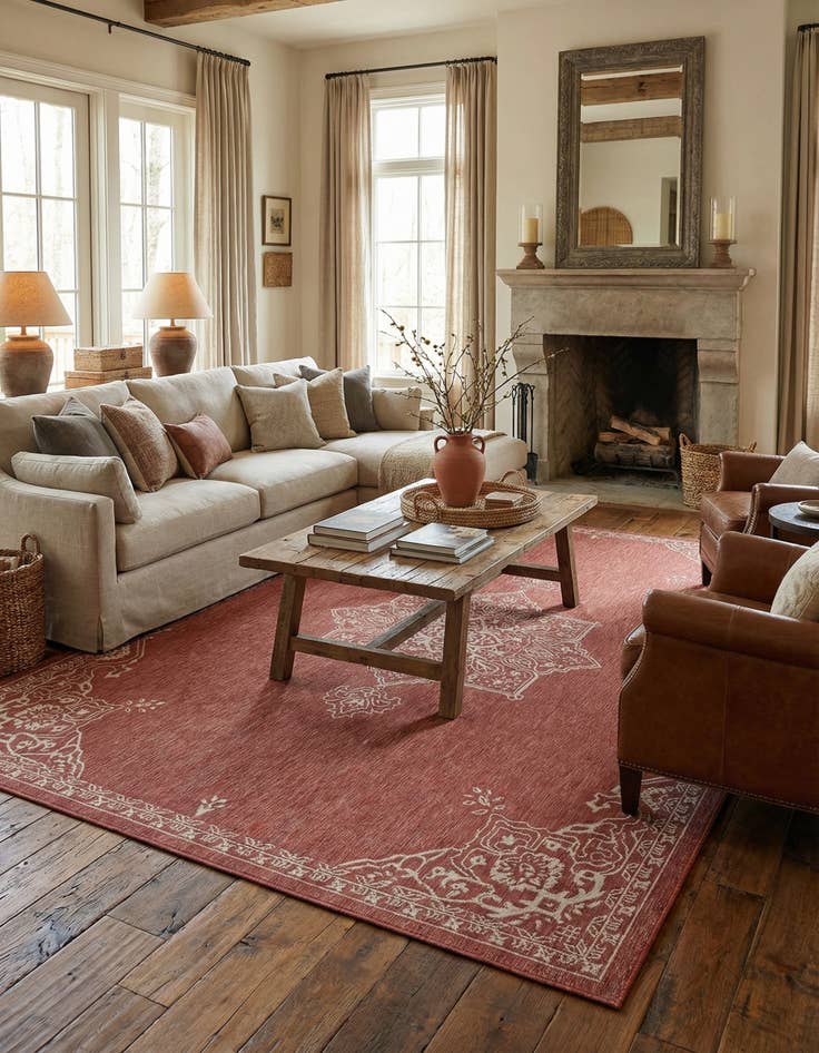 Detail image of  10' x 14'  Washable Traditional Indoor / Outdoor Rug