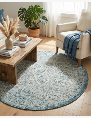 4' x 4' Easy-Clean Aztec Indoor / Outdoor Round Rug