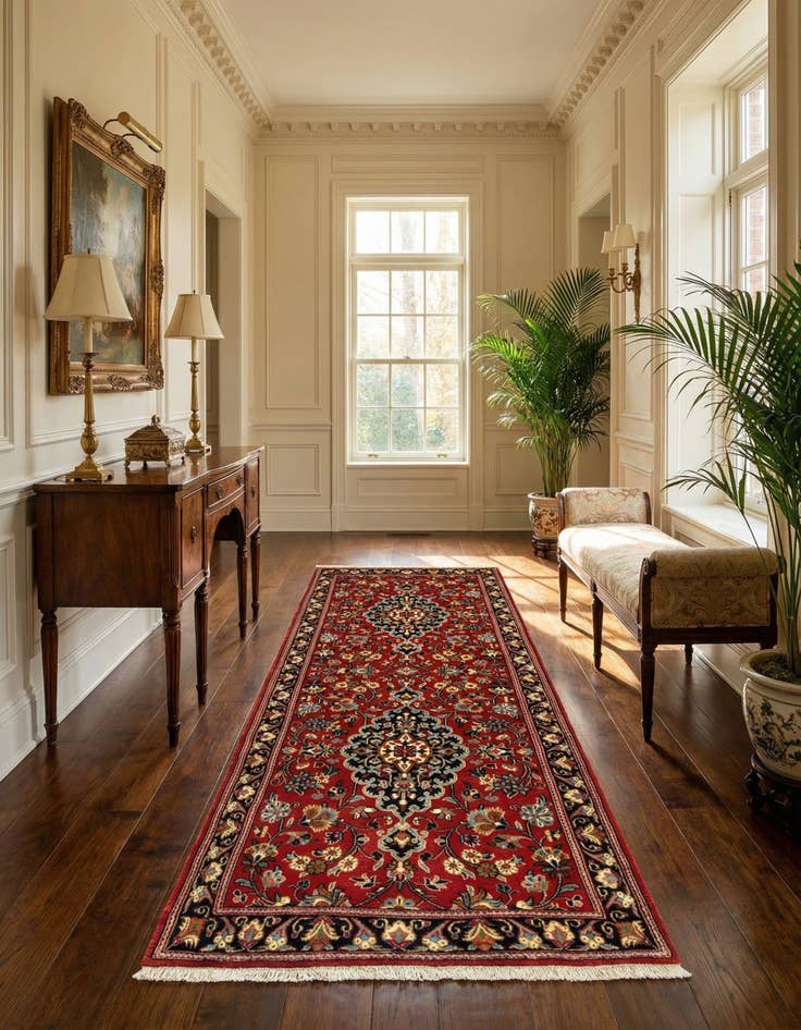 Detail image of  2' 7 x 6' 8  Hand Knotted Qom Persian Runner Rug