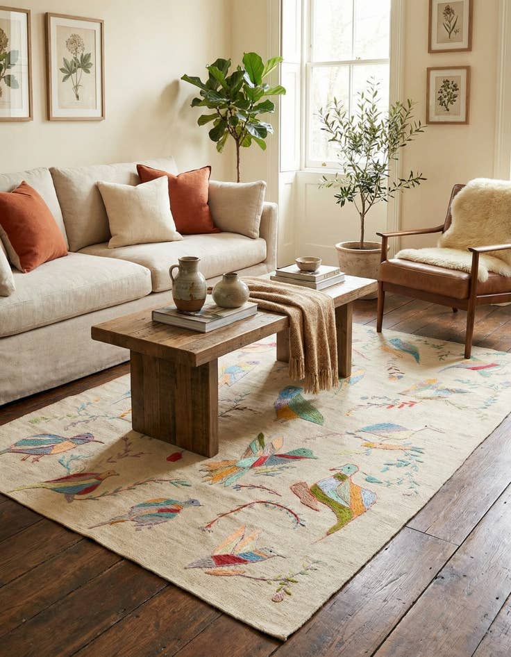 Detail image of 4' 2 x 5' 9  Hand Woven Kilim Suzani Wool Rug