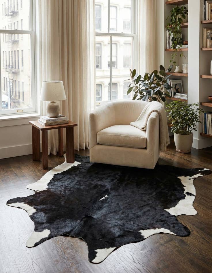 Detail image of 6' 7 x 6' 9 Cowhide Leather Square Rug