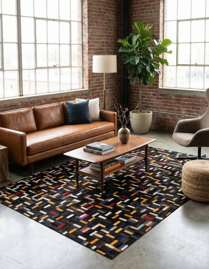 Detail image of  5' 1 x 8' Cowhide - Patchwork Rug