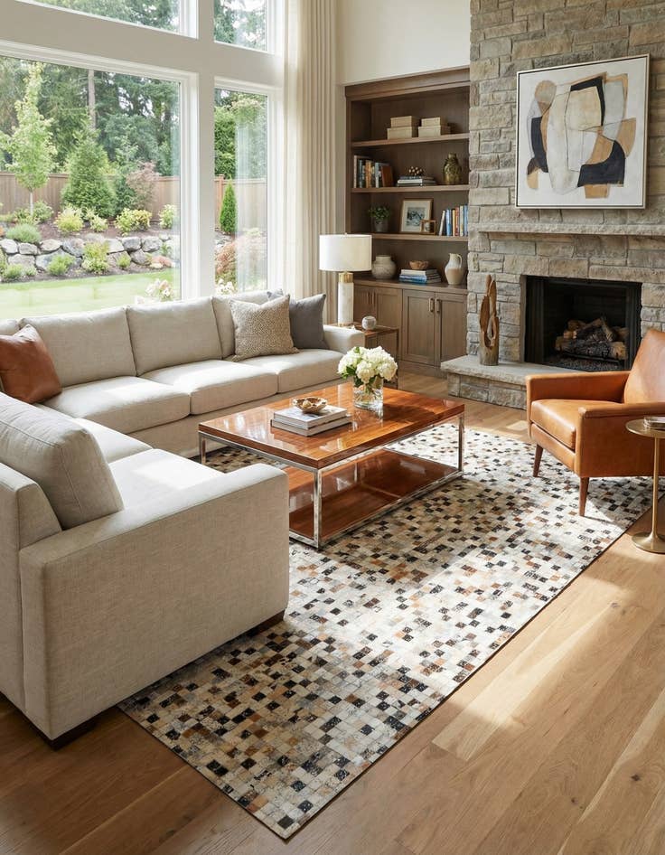 Detail image of  5' 5 x 7' 6 Cowhide Stocks Rug