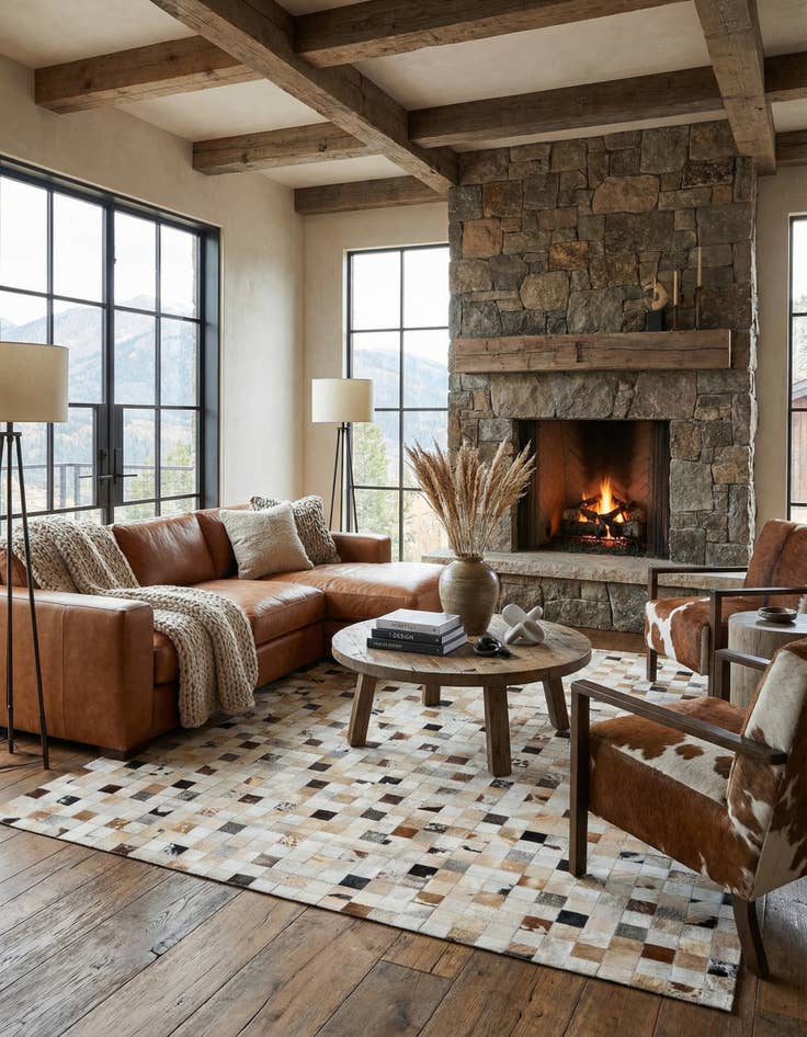 Detail image of  8' 1 x 10' Cowhide Leather Rug