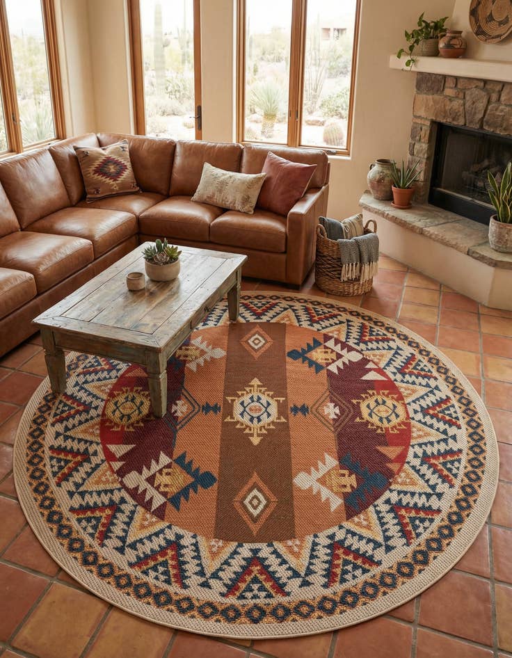 Detail image of 7' 10 x 7' 10 Easy-Clean Baja Indoor / Outdoor Round Rug
