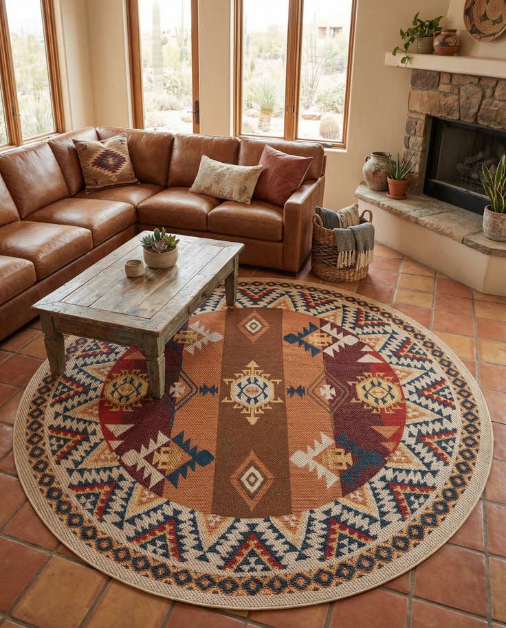 Detail image of 7' 10 x 7' 10 Easy-Clean Baja Indoor / Outdoor Round Rug