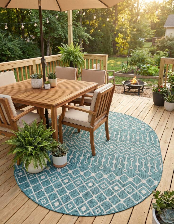 Detail image of  7' 10 x 10'  Washable Lattice Indoor / Outdoor Oval Rug