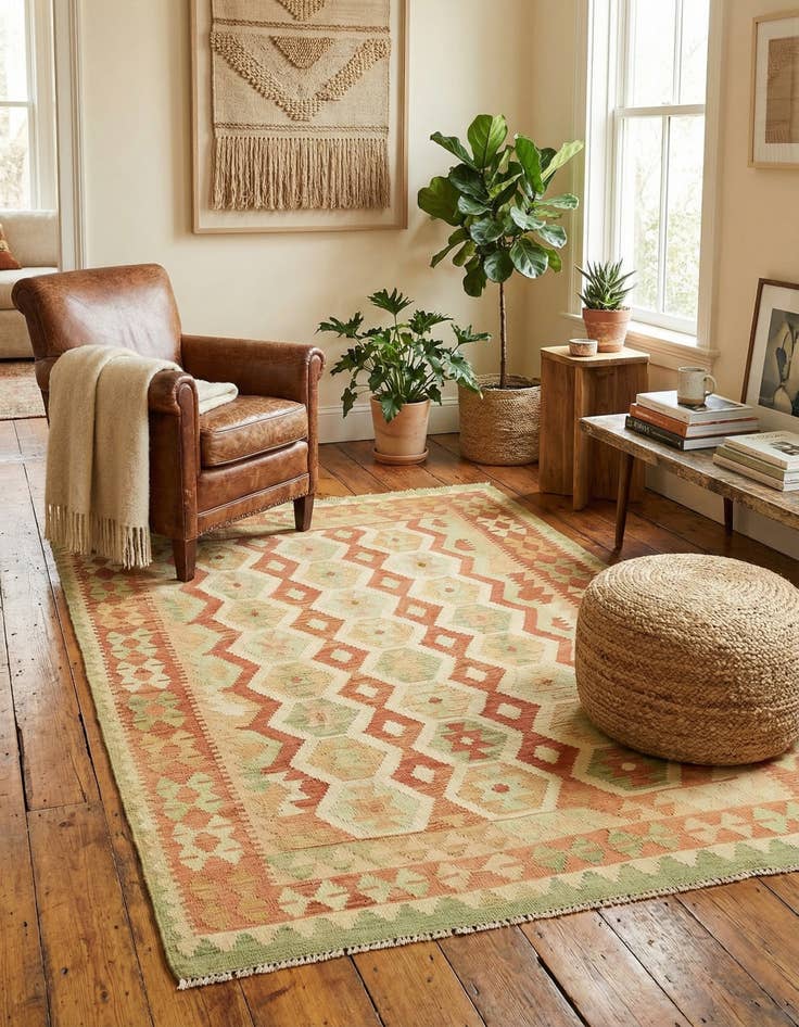 Detail image of 4' 8 x 6' 7  Hand Woven Kilim Waziri Wool Rug