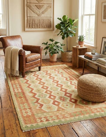 4' 8 x 6' 7 Hand Woven Kilim Waziri Wool Rug
