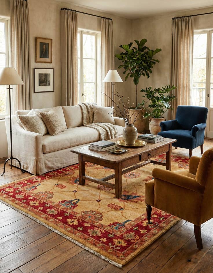 Detail image of  5' 7 x 7' 6  Hand Knotted Ziegler Wool Rug